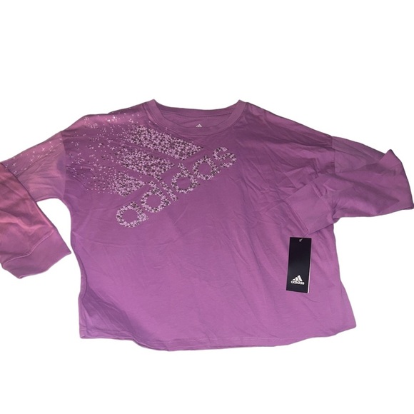 Adidas Big Girls Purple/Silver Long Sleeve Waist T-shirt/Tee | NEW/NWT!!💜💜🩶🩶 - Picture 3 of 6